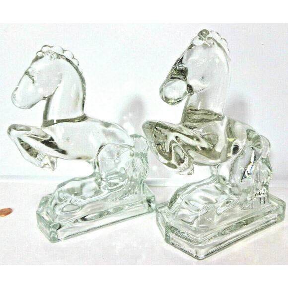 VTG Pair 1940's American Glass Co Smith GLASS HORSE BOOKENDS 8" Limited Edition - Picture 1 of 9
